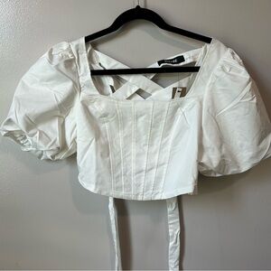 Do+Be White Puffy Sleeve Open Back Crop Top NWT